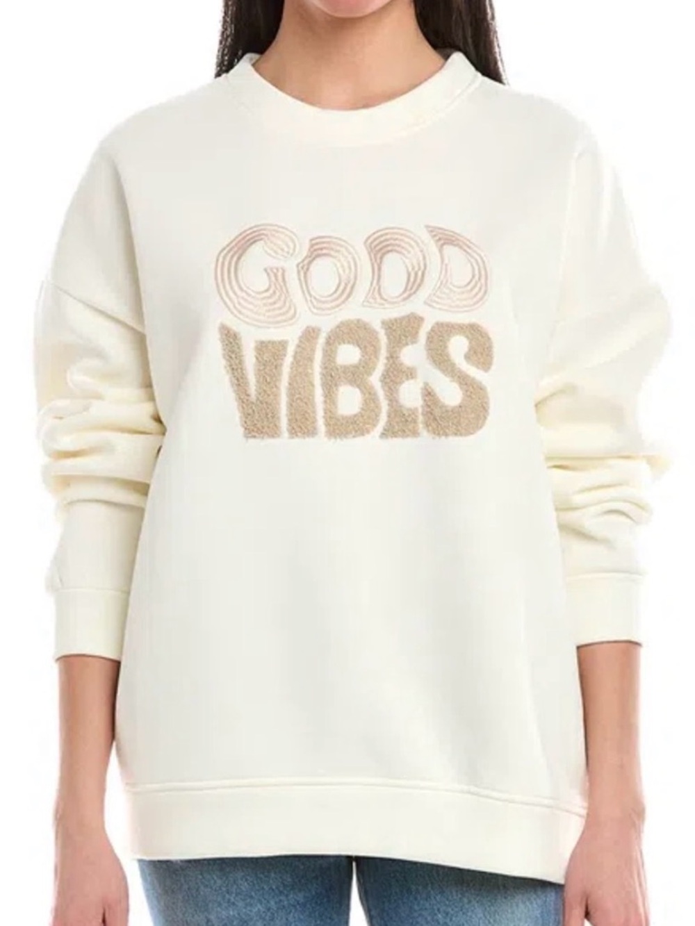 Cream "Good Vibes" Graphic Crewneck Sweatshirt size small/medium oversized